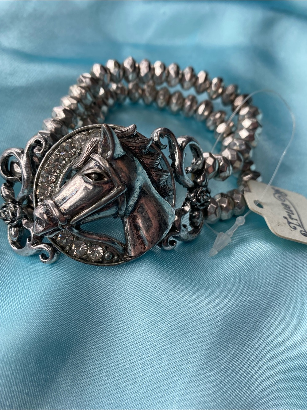 Silver Tone Horse Head Stretch Bracelet - Women's Jewelry